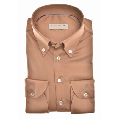 John Miller Polo Slim Long Sleeve Cutaway Tricot Midden Bruin / male