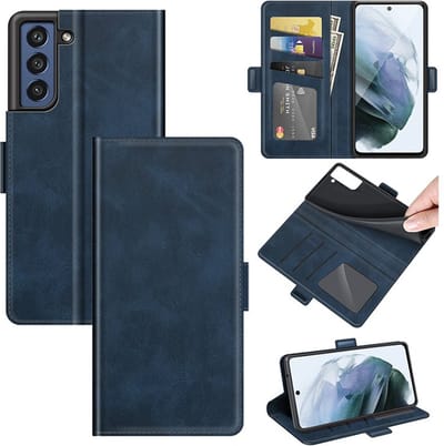 MobyDefend Hoesje - Geschikt voor Samsung Galaxy S21 FE - Luxe Wallet Book Case (Sluiting Zijkant) - Blauw
