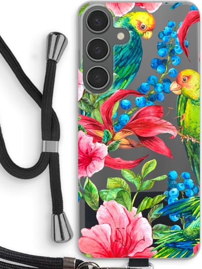 Case Company® - Hoesje met koord geschikt voor Samsung Galaxy S24 Plus hoesje met Koord - Papegaaien - Telefoonhoesje met Zwart Koord - Bescherming aan alle Kanten en Over de Schermrand