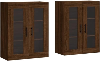 Wandkastjes Set van 2 - Eiken Kleur - Hangende Opbergkasten voor Woonkamer of Keuken