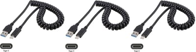 3 stuks OneOne 0,4m USB C spiraal kabel. Sterke laadkabel voor de auto. Oplaadkabel snoer past op Bang & Olufsen BeoPlay A1, A2 Active, EX, P2, P6, Bose Portable Home Speaker, QuietComfort 2, SoundLink Flex