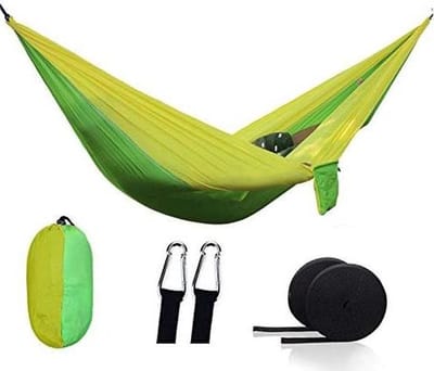 Hangmat 2 Persoon - Parachute Hangmat - Kamperen en Reizen - Ultralicht en Compact - 200kg Max Gewicht - Geel