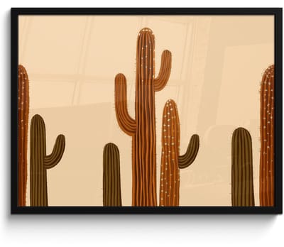 Poster in lijst - Fotolijst 80x60 cm - Posters - Cactus - Woestijn - Zand - Bruin - Posterlijst zwart - Decoratie - Wanddecoratie woonkamer - Muurdecoratie slaapkamer