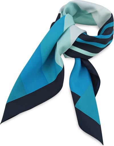 JB Collection - Sjaals - sjaal turquoise gestreept vierkant - marineblauw / diverse turquoisetinten / wit