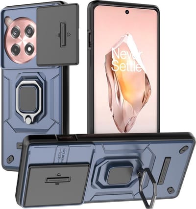 Coverup Hoesje - Geschikt voor OnePlus 12R Hoesje - Coverup Ring Kickstand Back Cover met Camera Shield - Blauw