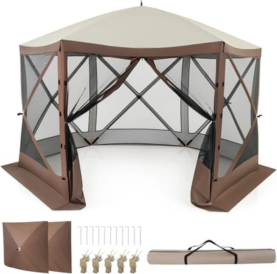 Tuinpaviljoen Pop-Up - Partytent Vouwbaar - Feestelijke Bijeenkomsten - Waterdicht Met Zijwanden - 350x350x236 cm - Koffie