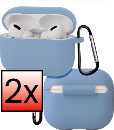 Hoes - Geschikt voor Apple Airpods Pro 3 - Siliconen Hoesje met Clip - Silicone Case Cover - Lichtblauw