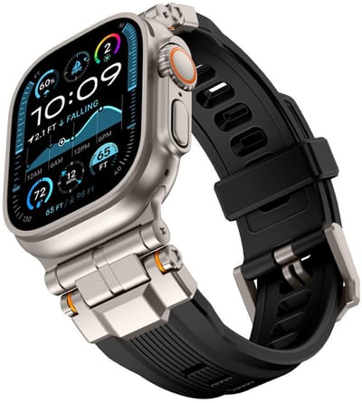 Luxe siliconen met metaal hybride bandje - geschikt voor Apple Watch series 1/2/3/4/5/6/7/8/9/10/11/ SE (1,2,3) / Ultra (1,2,3) met maat 44 mm / 45 mm / 46 mm / 49 mm - premium - zwart titanium