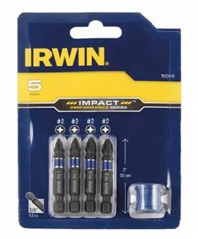 IRWIN 1923416 Impact Performance Bitset – 5-delig – PH2 & PZ2 – 3x Langere Levensduur – Inclusief Magnetische Bithouder