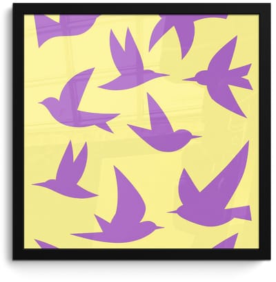 Poster in lijst - Fotolijst 40x40 cm - Posters - Vogels - Cirkel - Geel - Beweging - Posterlijst zwart - Decoratie - Wanddecoratie woonkamer - Muurdecoratie slaapkamer