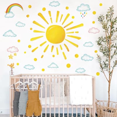 Dailygoods- Muursticker Boho Regenboog - Muurdecoratie Kinderen - Wanddecoratie Slaapkamer - Zelfklevend Vinyl - Verwijderbaar - Decoratieve Stickers