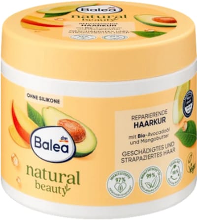 Balea Natural Beauty Reparerend Haarmasker | 1x 300 ml | Vegan Haarkuur voor beschadigd en breekbaar haar - Siliconenvrij