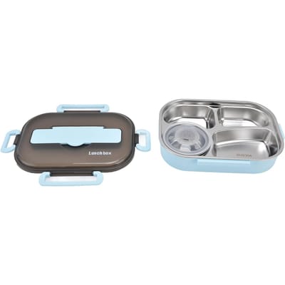 Draagbare Kinderen 304 Roestvrijstalen Lunchbox 1.3L Vier Compartimenten Bento Box met Soepkom L(for 6.5-9kg) gray