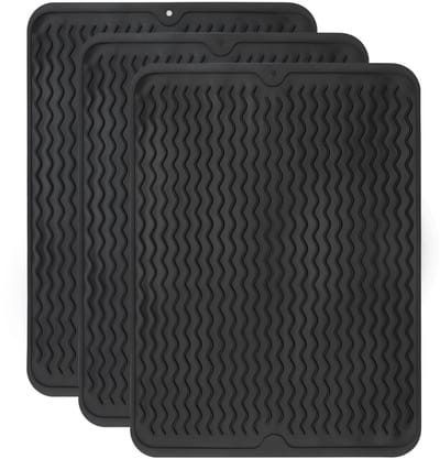 NTHProducts - Silicone Drainer Mat - Afwasmat - Hittebestendig - Zwart - Keukenaccessoire - Droogmat - Geschikt voor servies - 30x40 cm