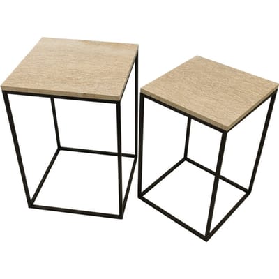 PTMD - Bijzettafel Volos - Beige - 41x41x61cm - Set van 2