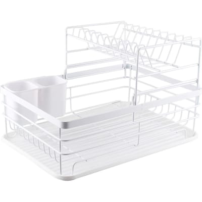 Étagère à vaisselle Simple Fer Double Couche Assiette Bol Égouttoir à vaisselle pour Kitchren Blanc