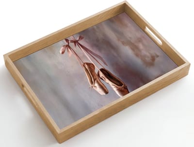 Dienblad hout 50x35 cm - Schootdienblad - Balletschoenen - Satijn - Aardetinten - Borrelplank rechthoek - Plateau dienbladen