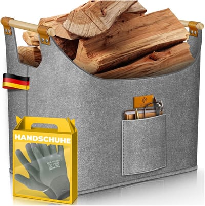 Houtmand XL - Opbergmand - Haardhout Opslag - Inclusief Werkhandschoenen - 60 Liter - Antraciet