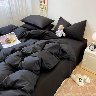 3-delige set effen kleur donzen dekbedovertrek, beddengoedset (1 dekbedovertrek + 2 kussenslopen, zonder vulling), zacht en comfortabel 150x200cm zwart