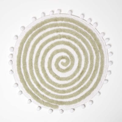 Homescapes Ronde Badmat Spiraal, 60 cm - Badmat Saliegroen met Pompons, Getuft