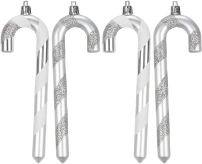 4x Kersthangers figuurtjes zuurstokken zilver 14 cm - Zilveren kerstboomversiering