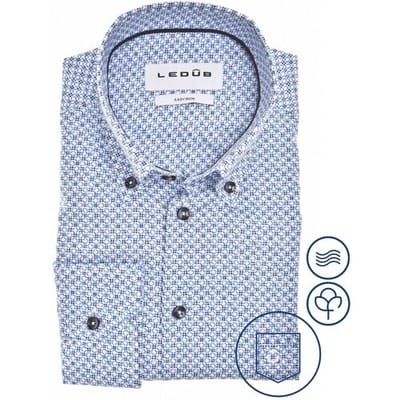 Ledûb Overhemd Abstract Fantasy Pattern Pure Cotton Easy Care Button-Down Midden Blauw / male