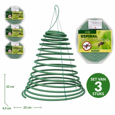 Citronella Spiralen Set van 3 – Muggenwerende Spiraal 22 x 22 x 0,5 cm – Hangende Citronella Anti-Mug Spiraal – Voor Tuin, Terras, Balkon & Camping – Buiten Gebruik