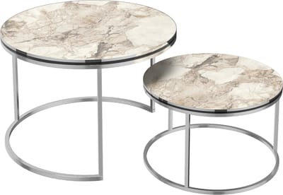 Salontafel Skagen set van 2 rond marmer wit en zilverkleurig