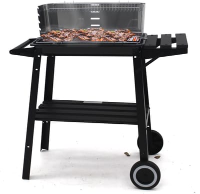 Muntel ® Houtskool barbecue -Op Wielen - BBQ - Asopvangbak - Kunststof - RVS - Zwart - Zilver