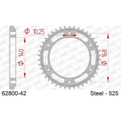Stalen motortandwiel achteraan Afam 525 42 dents