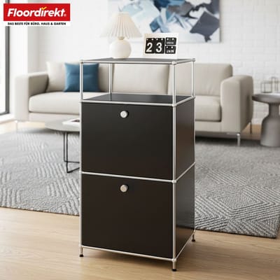 FLOORDIREKT Metalen Rek Concept Epure MK-120 - Opbergrek Met Afsluitbare Vakken, Open Vak & Legplank - 50 x 100 x 40 cm - Zwart -Verkrijgbaar in Verschillende Kleuren - Metalen Rek in Modern Design - Rek Voor Woonkamer, Kantoor & Hal