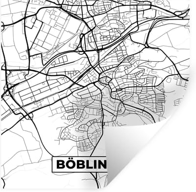 Muurstickers - Sticker Folie - Böblingen - Plattegrond - Kaart - Stadskaart - 100x100 cm - Plakfolie - Muurstickers Kinderkamer - Zelfklevend Behang XXL - Zelfklevend behangpapier - Stickerfolie