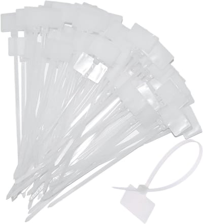 SnelShoppen - Cable Ties 200 Stuks, 100 x 2.5 mm met Etiketveld, Wit - Kabelmarkering, Slangmarkering, Nylon Kabelbinders voor Thuis en Kantoor