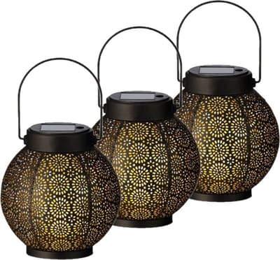Anna's Collection Lantaarn - 3x stuks - metaal - cirkels - solar - 16 cm - Tuinlantaarns - Solarverlichting - Tuinverlichting