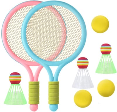 Kindersportset - Badminton en Tennis Set met Net en Ballen voor Jongens en Meisjes vanaf 3 jaar - Paars