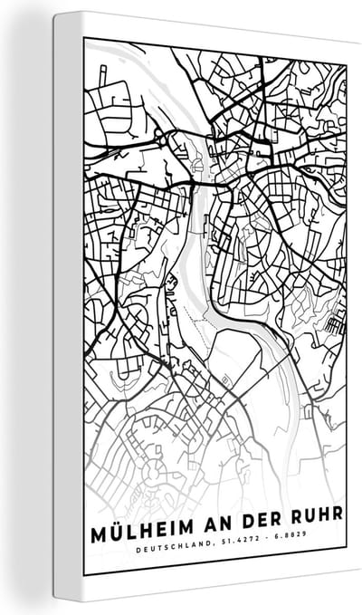 Canvas Schilderij Plattegrond - Mülheim an der Ruhr - Kaart - Stadskaart - 20x30 cm - Wanddecoratie