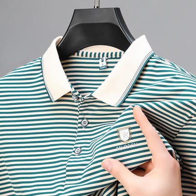 Nieuw Merk Heren T-shirt met Korte Mouwen Katoen Zomer Gestreept Los Half-mouw T-shirt Zakelijk Poloshirt Trendy Heren 2XL groen