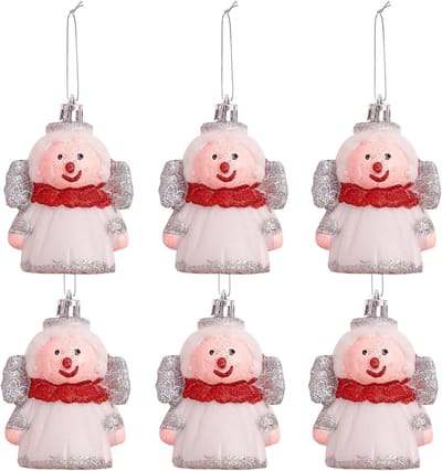 6 stuks kerstballen rood wit kerstdecoratie engel hangers plastic 9 cm met bindkoord voor dennenbomen raamdecoratie - Kerstmis