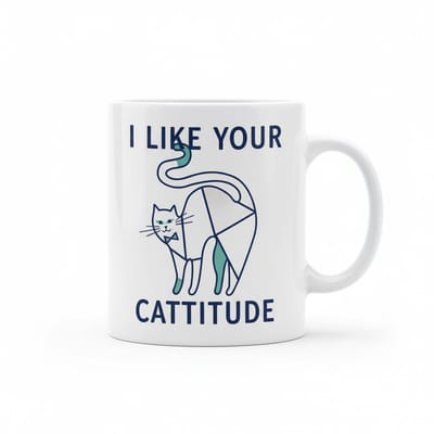 Grappige Kat Tekst Koffiemok “I Like Your Cattitude” – Speels Geometrisch Katten Design – 330 ml Keramische Mok