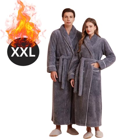 Bovista Badjas Heren - Fleece - Katoen - Badstof - Sauna - Hamam - Wafel - Bathrobe - Duster - Ochtendjas - Spa - Kimono - Grijs XXXL