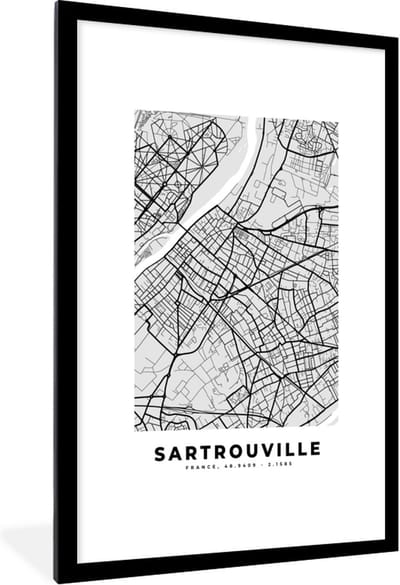 Fotolijst incl. Poster - Plattegrond - Kaart - Stadskaart - Frankrijk - Sartrouville - 80x120 cm - Posterlijst