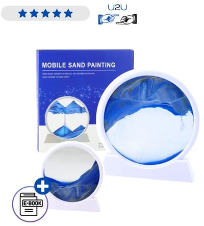 3D Quicksand Decoratie Blauw 360° Draaibaar Zandkunst Schilderij Met Witte Frame Anti Stress Tafeldecoratie Met Ebook