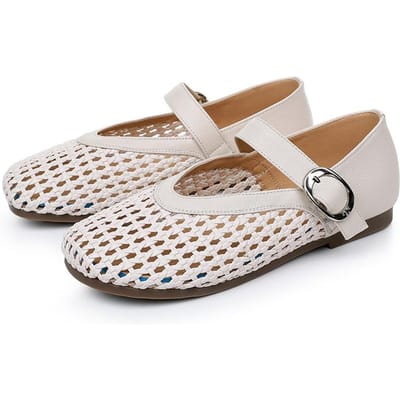 Retro Eenvoudige Geweven Holle Mode Enkele Schoenen voor Vrouwen in de Zomer Nieuwe Eénknops Vierseizoenen Platte Gaten Enkele Schoenen 43 white