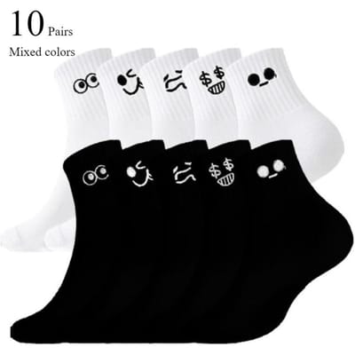 5/10/20 Paires Chaussettes Blanches Cartoon Hommes Femmes Tendance Polyvalentes Expression Chaussettes Fille Douces Respirantes Confortables Chaussettes Décontractées One Size white