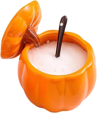 400 ml keramische pompoenpot - Pompoenvormige kruidenpot met deksel en lepel - Herfst Thanksgiving snoeppot - Halloween decoratieve kom - Keukenkoffie, thee, suiker, snacks, soep - Leuke voedselcontainer
