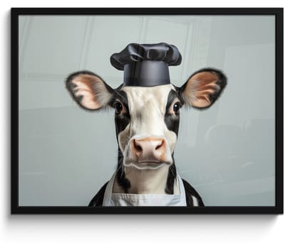Poster in lijst - Fotolijst 70x50 cm - Posters - Koe - Zwart - Wit - Kok - Posterlijst zwart - Decoratie - Wanddecoratie woonkamer - Muurdecoratie slaapkamer