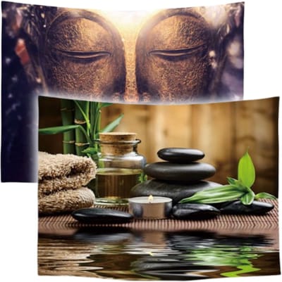 Ulticool Wandkleed Set van 2 - Boeddha Zen Spa Meditatie Stilte - Binnen - Wandtapijt Schilderijen & Posters Backdrop Decoratie Woonkamer Wanddecoratie Hout Natuurlijk