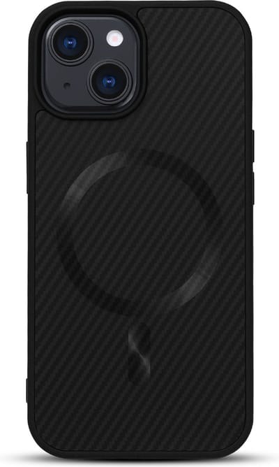 Casemania Hoesje Geschikt voor Apple iPhone 15 Plus - Zwart - Carbon Back Cover - Geschikt voor MagSafe