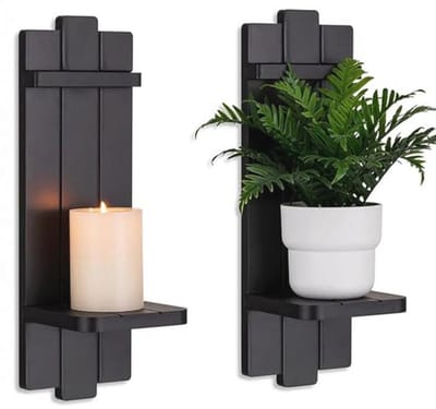 Set van 2 Houten Wandkandelaars - Gotische Muurdecoratie voor Kaarsen