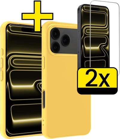 Hoesje - Met 2x Screenprotector - Geschikt voor Apple iPhone 17 Pro Max - Sterk & Shockproof - Back Cover - Siliconen Case - Telefoon Hoes - Telefoonhoesjes - Geel